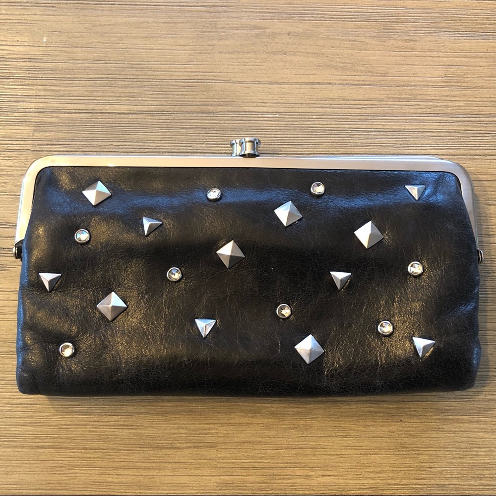 HOBO LAUREN WALLET BLACK WITH RIVETS AND RHINESTONES